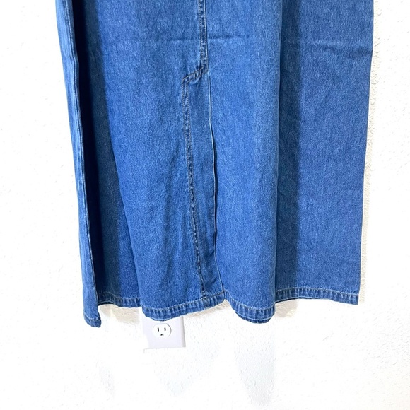 Denim sleeveless button down patch pockets Maxi Dress Large - Picture 9 of 10